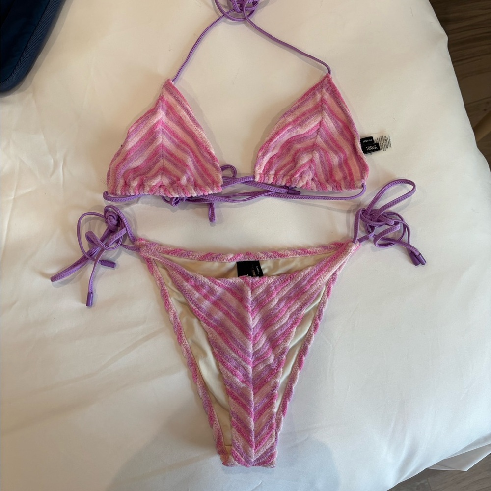 triangl swimwear Pink and Lilac Striped Triangle Bikini